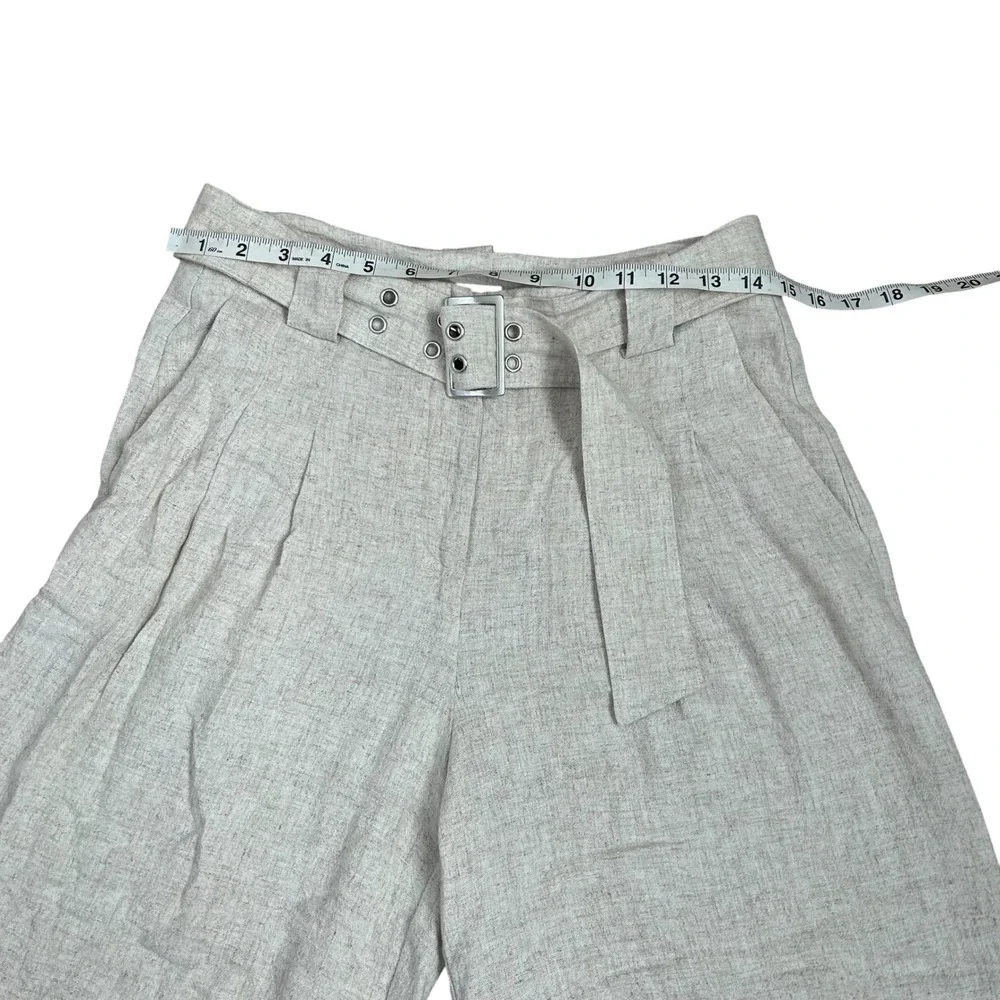 Womens Linen Blend Bermuda Shorts Loose Belted European Summer Old Money Minimal